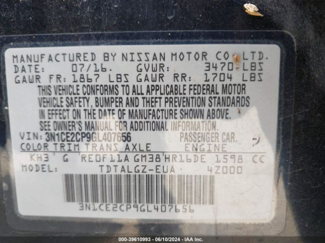 3N1CE2CP9GL407656 Nissan VERSA NOTE