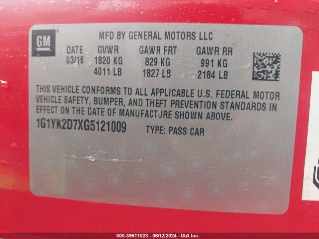 1G1YK2D7XG5121009 Chevrolet Corvette Stingray Z51