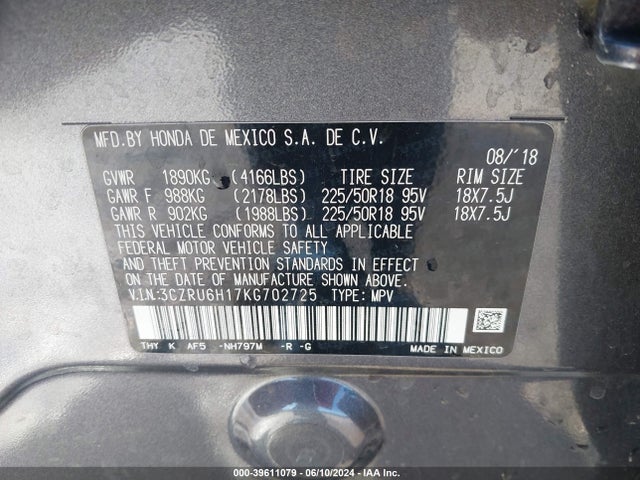 3CZRU6H17KG702725 Honda HR-V SPORT