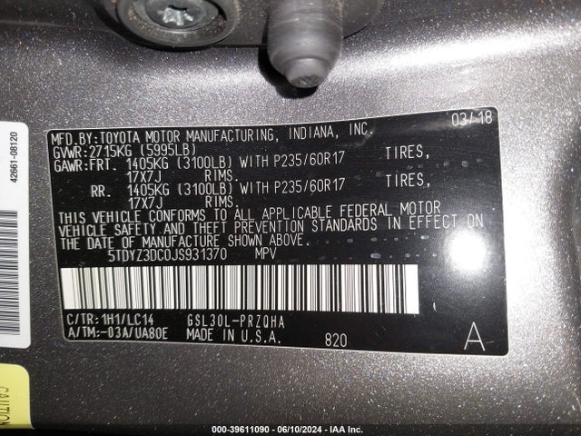 Toyota Sienna Xle 8 Passenger 2018 5TDYZ3DC0JS931370 Image 9