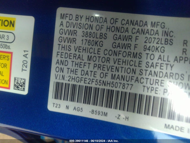 Honda Civic Sport 2022 2HGFE2F55NH507877 Image 9