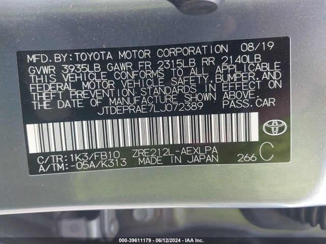 Toyota COROLLA LE 2020 JTDEPRAE7LJ072389 Image 9