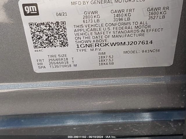 1GNERGKW9MJ207614 Chevrolet Traverse Fwd Lt Cloth