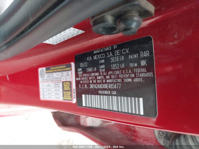 3KPA24ADXNE485477 KIA RIO S