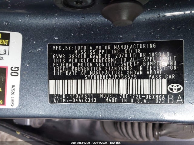Toyota COROLLA LE 2018 5YFBURHE2JP796579 Image 9