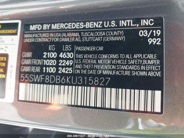 55SWF8DB6KU315827 Mercedes-Benz C 300