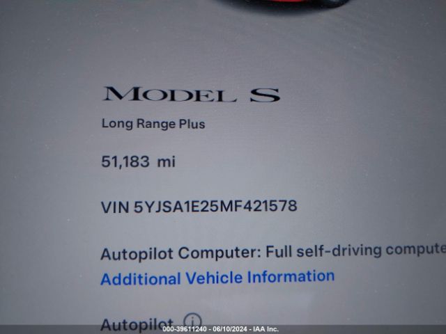 5YJSA1E25MF421578 Tesla Model S Long Range Dual Motor All-wheel Drive/long Range Plus Dual Motor All-wheel Drive