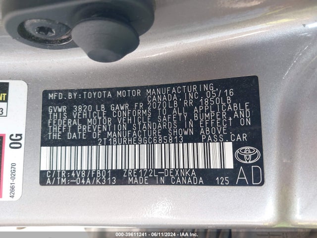 Toyota COROLLA LE 2016 2T1BURHE9GC685813 Image 9