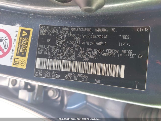 Toyota Highlander Xle 2018 5TDJZRFH2JS860461 Image 9