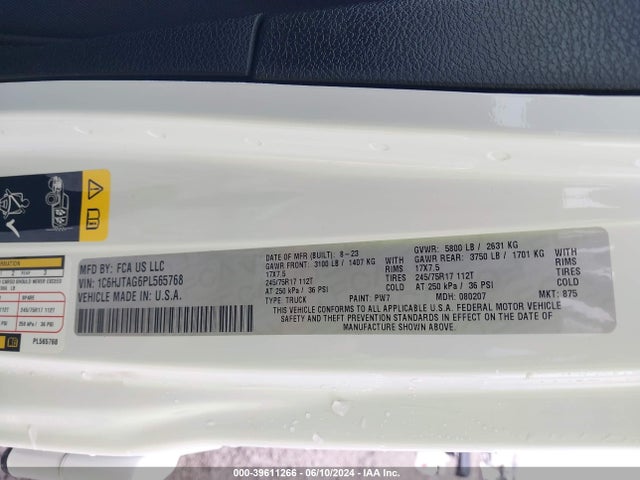 1C6HJTAG6PL565768 Jeep Gladiator Sport S 4x4