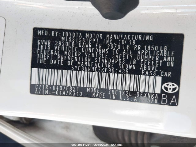 Toyota COROLLA LE 2019 5YFBURHE7KP901439 Image 9