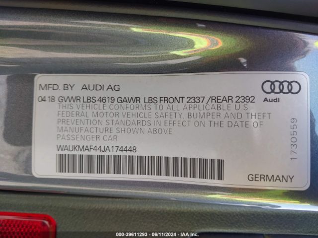 WAUKMAF44JA174448 Audi A4 2.0t Tech Ultra Premium/2.0t Ultra Premium