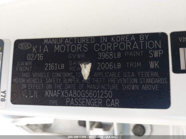 KNAFX5A80G5601250 KIA FORTE EX