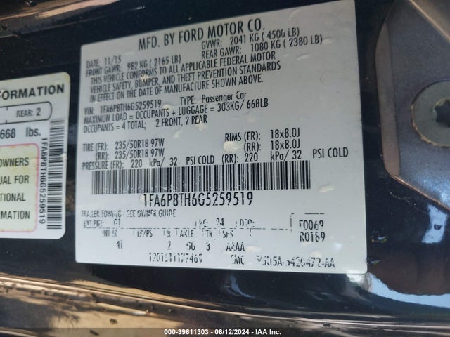 Ford Mustang Ecoboost 2016 1FA6P8TH6G5259519 Image 9