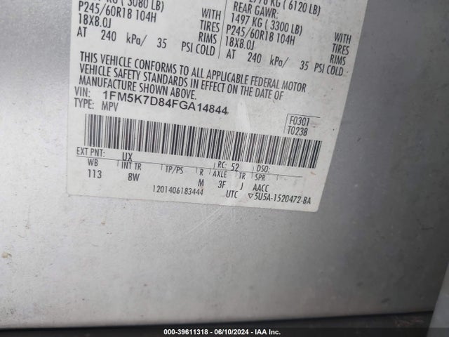 Ford EXPLORER XLT 2015 1FM5K7D84FGA14844 Image 9