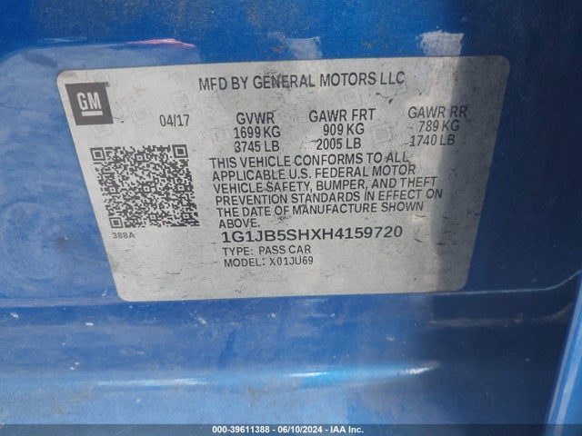 Chevrolet Sonic Ls Auto 2017 1G1JB5SHXH4159720 Image 9