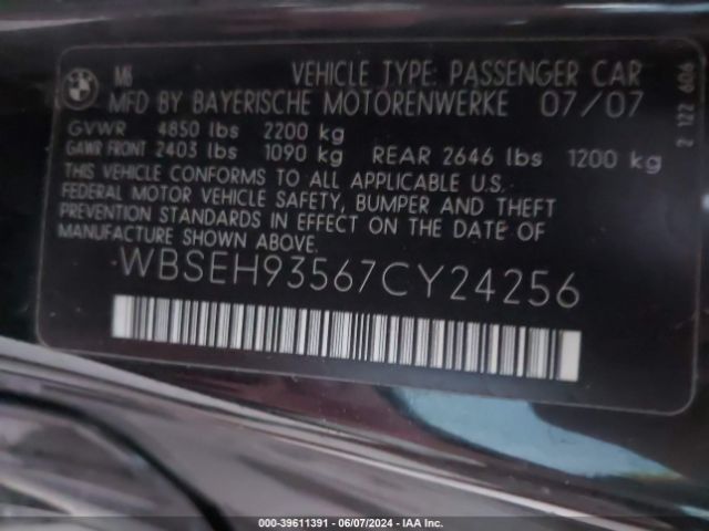 2007 BMW M6 WBSEH93567CY24256 Photo 8