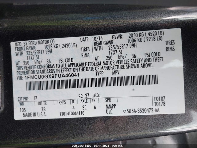 Ford ESCAPE SE 2015 1FMCU0GX9FUA46041 Image 9
