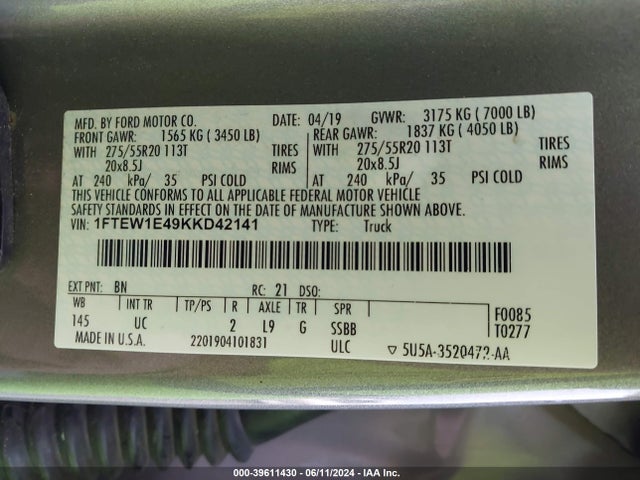 Ford F-150 Xlt 2019 1FTEW1E49KKD42141 Image 9