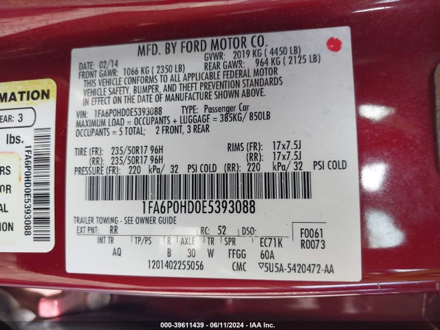 Ford FUSION SE 2014 1FA6P0HD0E5393088 Image 9
