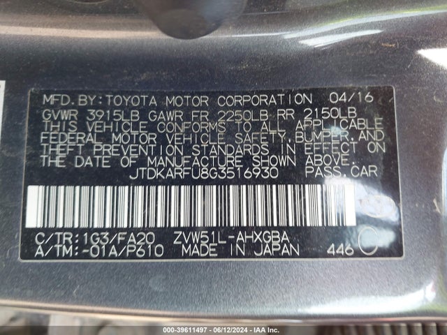 Toyota Prius Three 2016 JTDKARFU8G3516930 Image 9