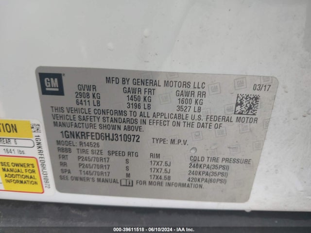 Chevrolet Traverse Ls 2017 1GNKRFED6HJ310972 Image 9
