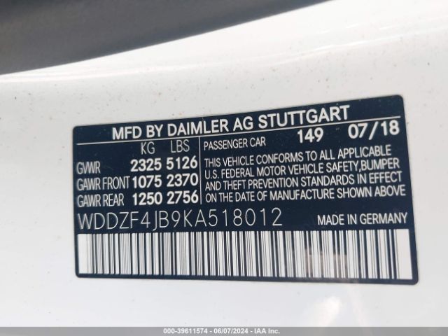 WDDZF4JB9KA518012 Mercedes-Benz E 300