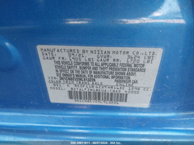 3N1CN8EV2ML913226 Nissan Versa Sv Xtronic Cvt