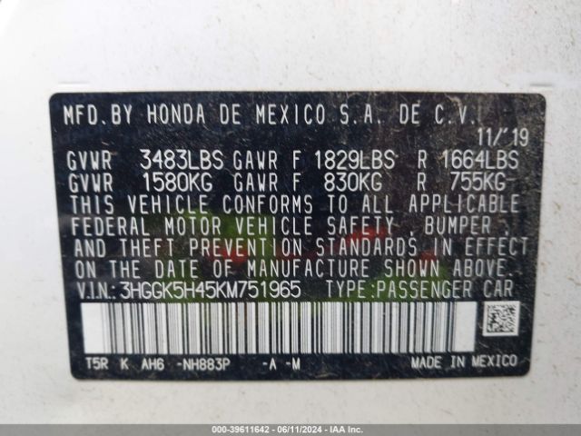 3HGGK5H45KM751965 Honda FIT LX