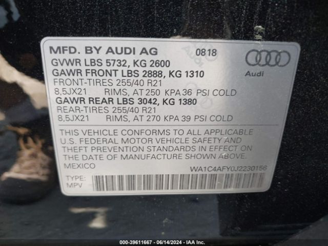 WA1C4AFY0J2230156 Audi Sq5 3.0t Premium Plus