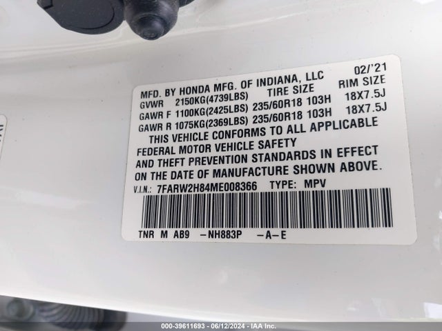 Honda Cr-v Awd Ex-l 2021 7FARW2H84ME008366 Image 9