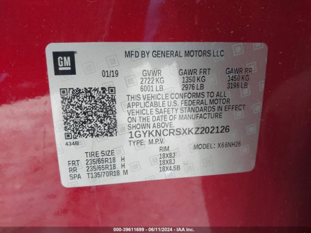 1GYKNCRSXKZ202126 Cadillac XT5 LUXURY