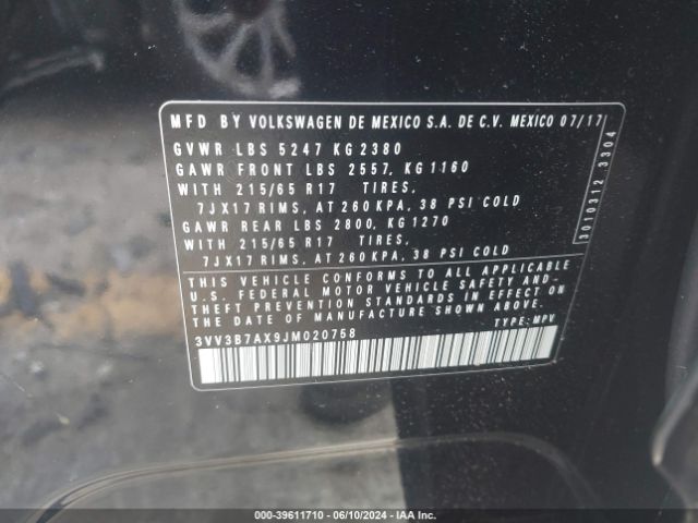 3VV3B7AX9JM020758 Volkswagen Tiguan 2.0t Se/2.0t Sel