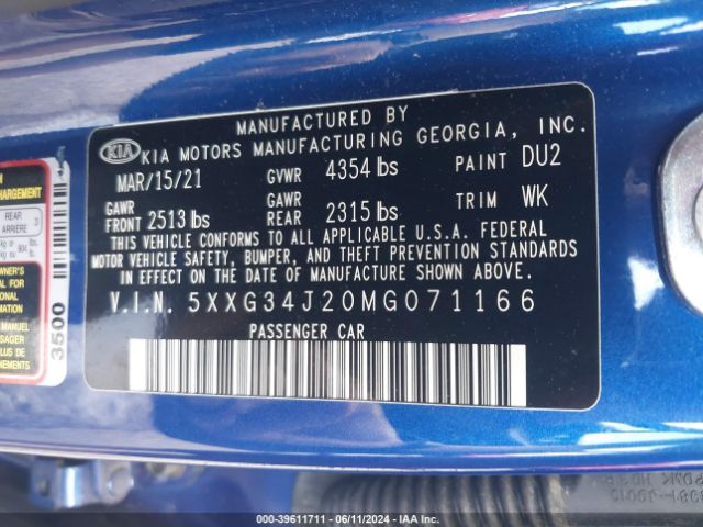5XXG34J20MG071166 KIA K5 EX