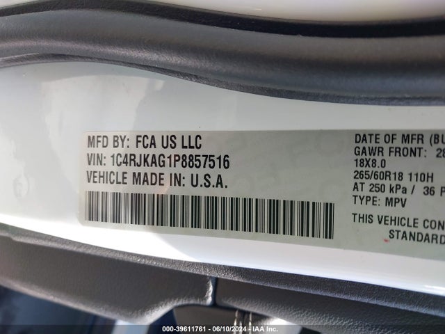 1C4RJKAG1P8857516 Jeep Grand Cherokee L Laredo 4x4