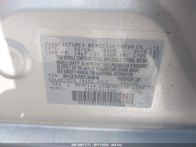 Nissan Versa Note S (sr)/s Plus/sl/sr/sv 2015 3N1CE2CP8FL354818 Image 9