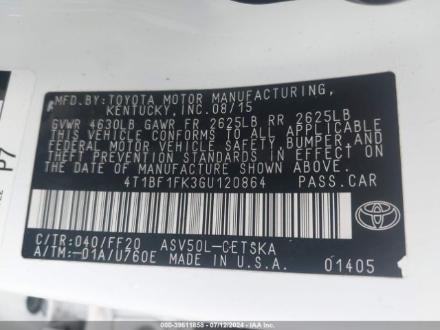 4T1BF1FK3GU120864 Toyota CAMRY SE