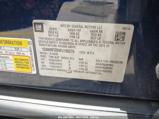 Chevrolet Traverse Ls 2015 1GNKRFED9FJ188279 Image 9