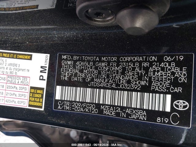Toyota COROLLA SE 2020 JTDS4RCE4LJ032392 Image 9