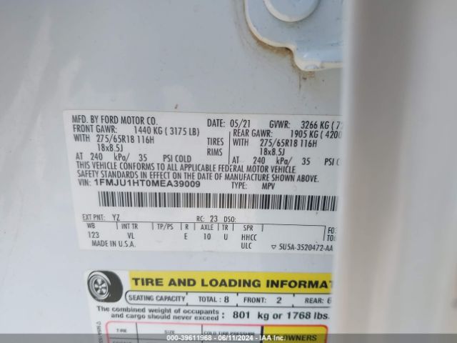 1FMJU1HT0MEA39009 Ford Expedition Xlt