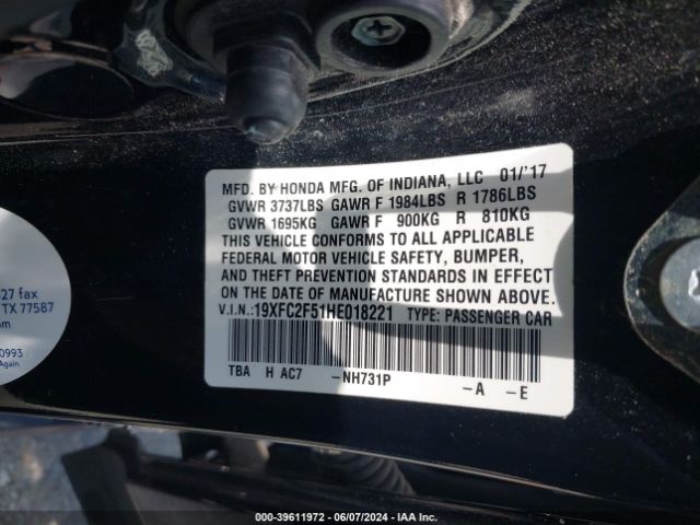 19XFC2F51HE018221 Honda Civic Lx