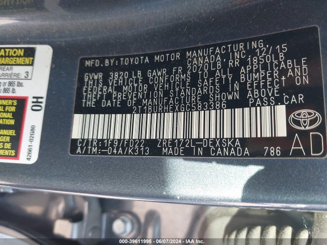 Toyota Corolla S Plus 2016 2T1BURHEXGC583386 Image 9