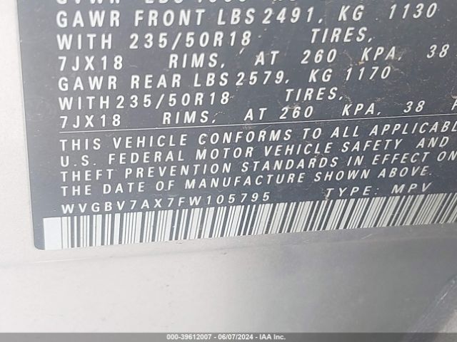WVGBV7AX7FW105795 Volkswagen TIGUAN SE