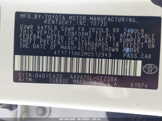 Toyota CAMRY SE 2021 4T1T11AK2MU512949 Image 9