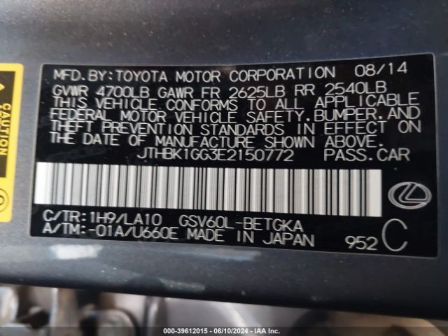JTHBK1GG3E2150772 Lexus ES 350