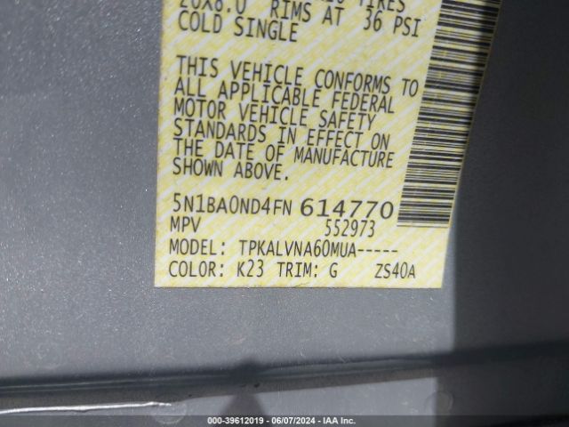5N1BA0ND4FN614770 Nissan Armada Sl