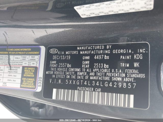 5XXGT4L34LG429857 KIA Optima Se