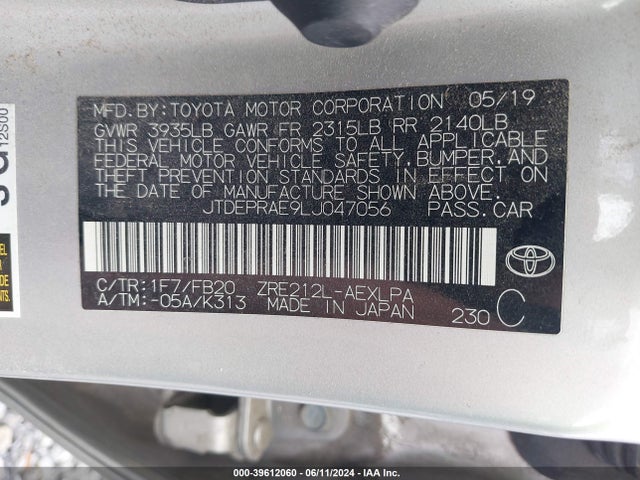 Toyota COROLLA LE 2020 JTDEPRAE9LJ047056 Image 9