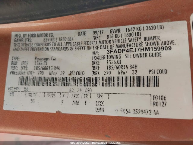 Ford FIESTA SE 2017 3FADP4EJ7HM159909 Image 9