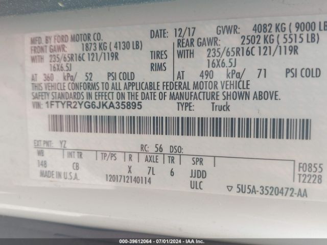 1FTYR2YG6JKA35895 Ford Transit-250